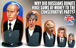 Russian dolls with Tory politicians depicted, Putin on the largest