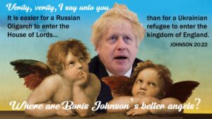 Meme of Johnson between two Raphael cherubs s