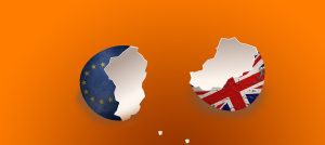 Broken egg shell with EU and UK flags
